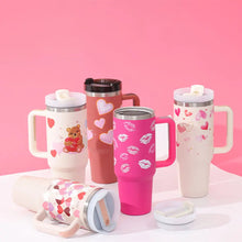 40 Oz Tumbler With Handle Straw Insulated, Stainless Steel Gifts For Valentine Lover Suitable For Car Gym Office Travel Sip Smarts